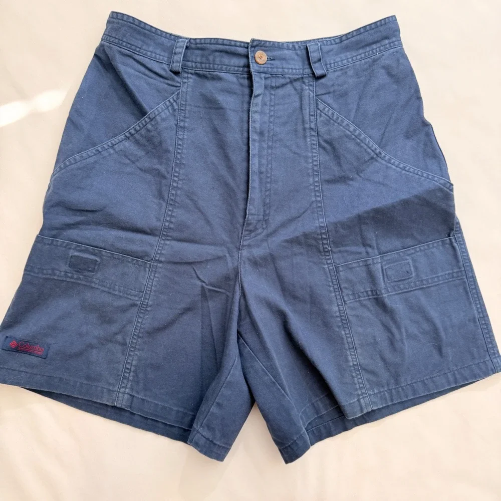 Columbia Cargo Shorts Womens 10 Navy Blue 90s Vintage High Rise Cotton Utility